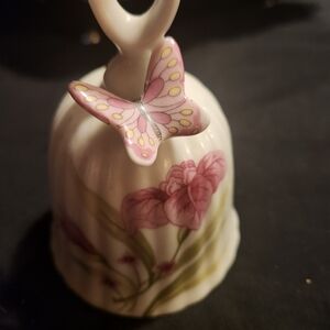 Fenton White Porcelain Bell with Pink Butterfly